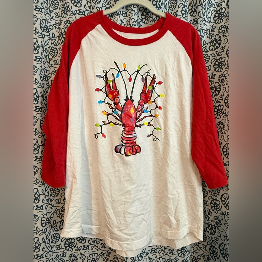 Red and White Lobster Graphic Raglan Tee